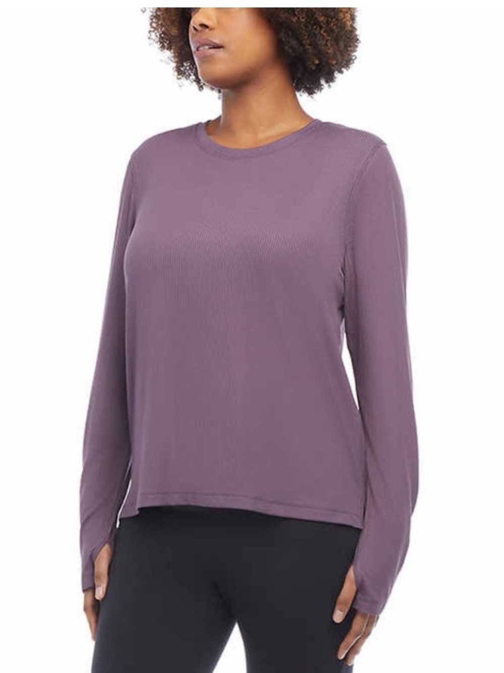 Ladies Danskin Purple Ribbed Long Sleeve Top with Thumb Holes at Cuffs Medium